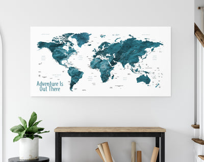 White And Teal Push Pin Travel Map
